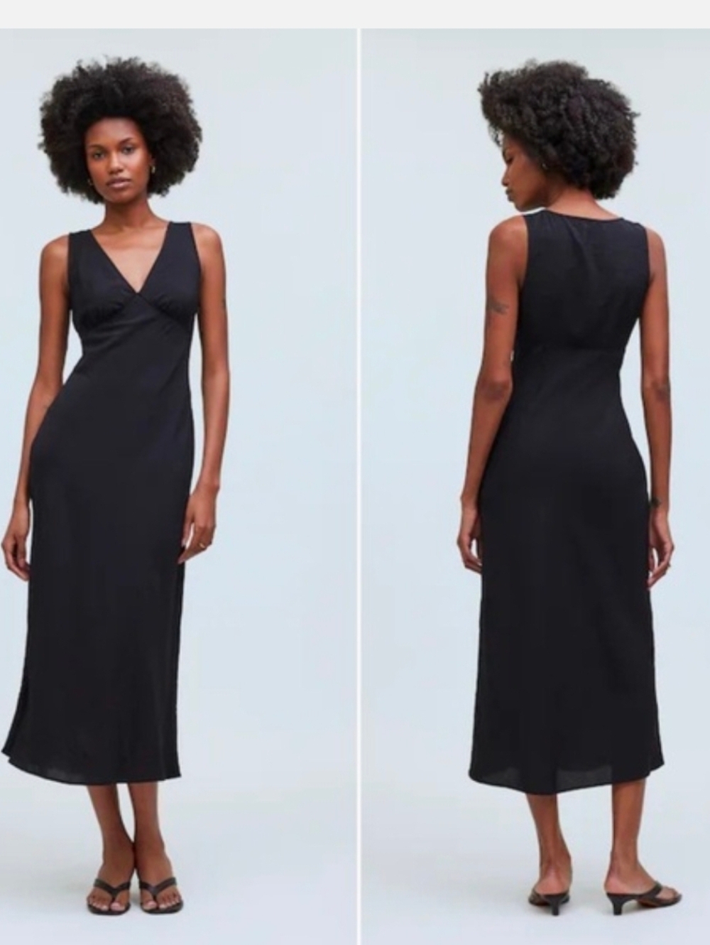 NWT Madewell Ariana Slip V Neck Stretchy True Black Midi Dress US Women's Sz 2